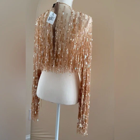 Elegant Gold Sequin Crop Top - Picture 5 of 13